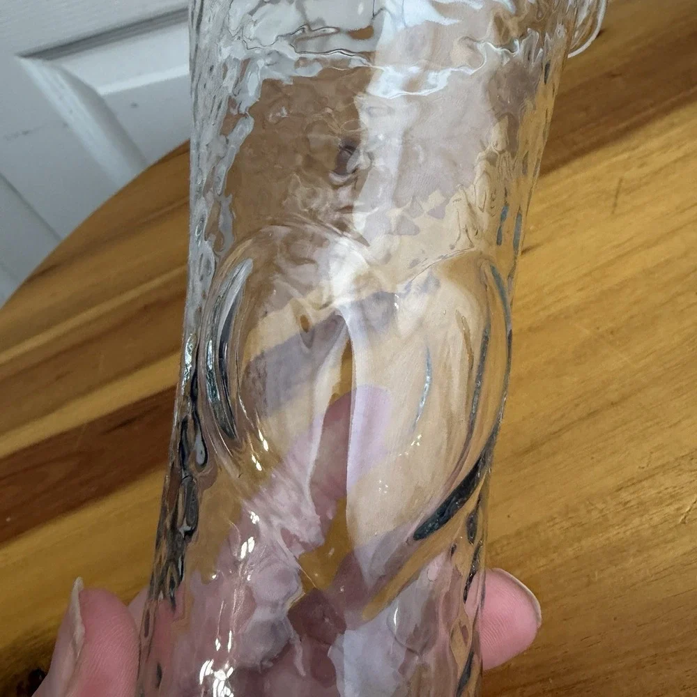 Anchor Hocking Clear‎ Textured Glass Flower Vase Heart Imprint Ruffle Edge VTG